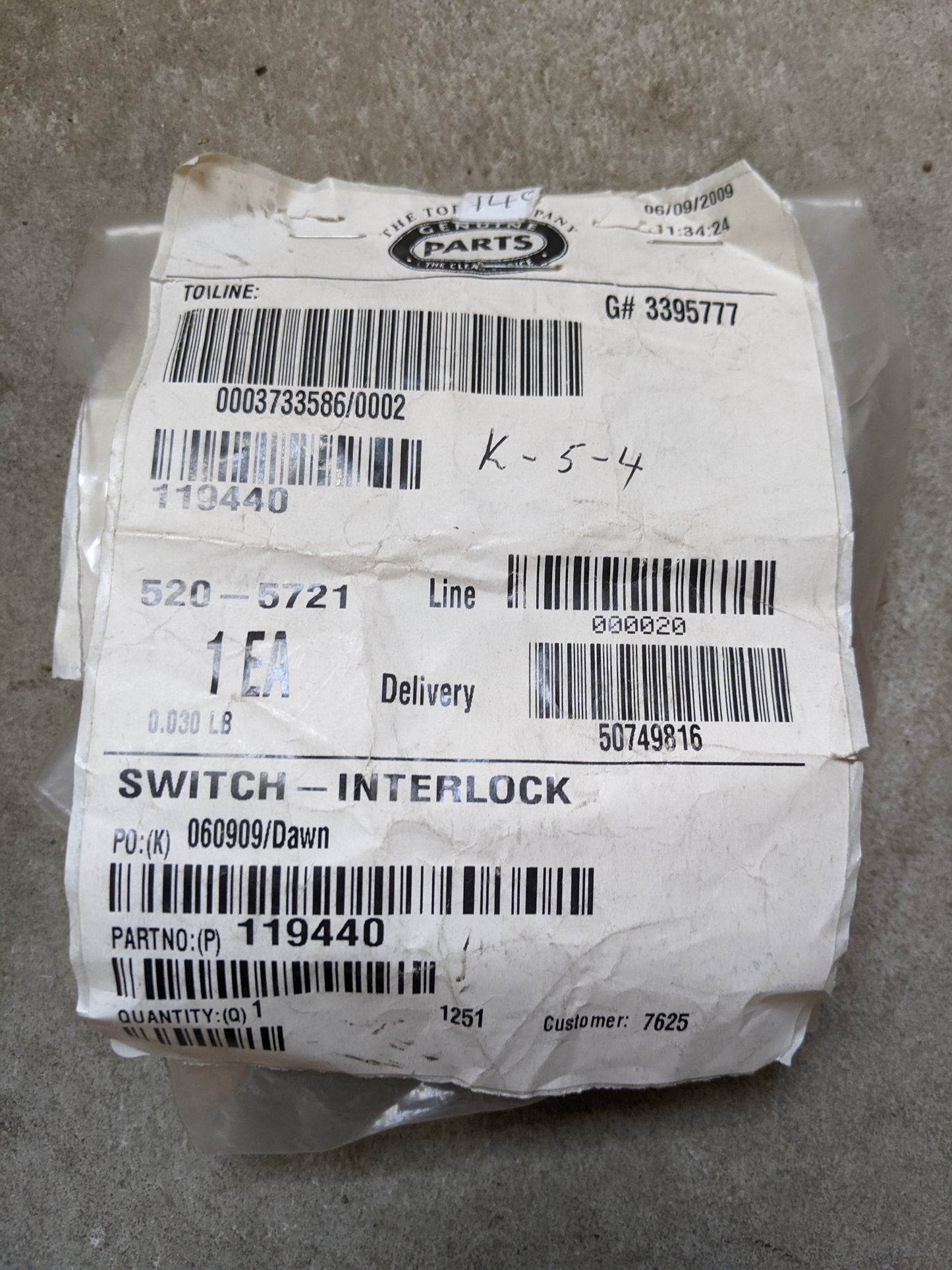 Wheel Horse NOS 119440 Interlock Switch