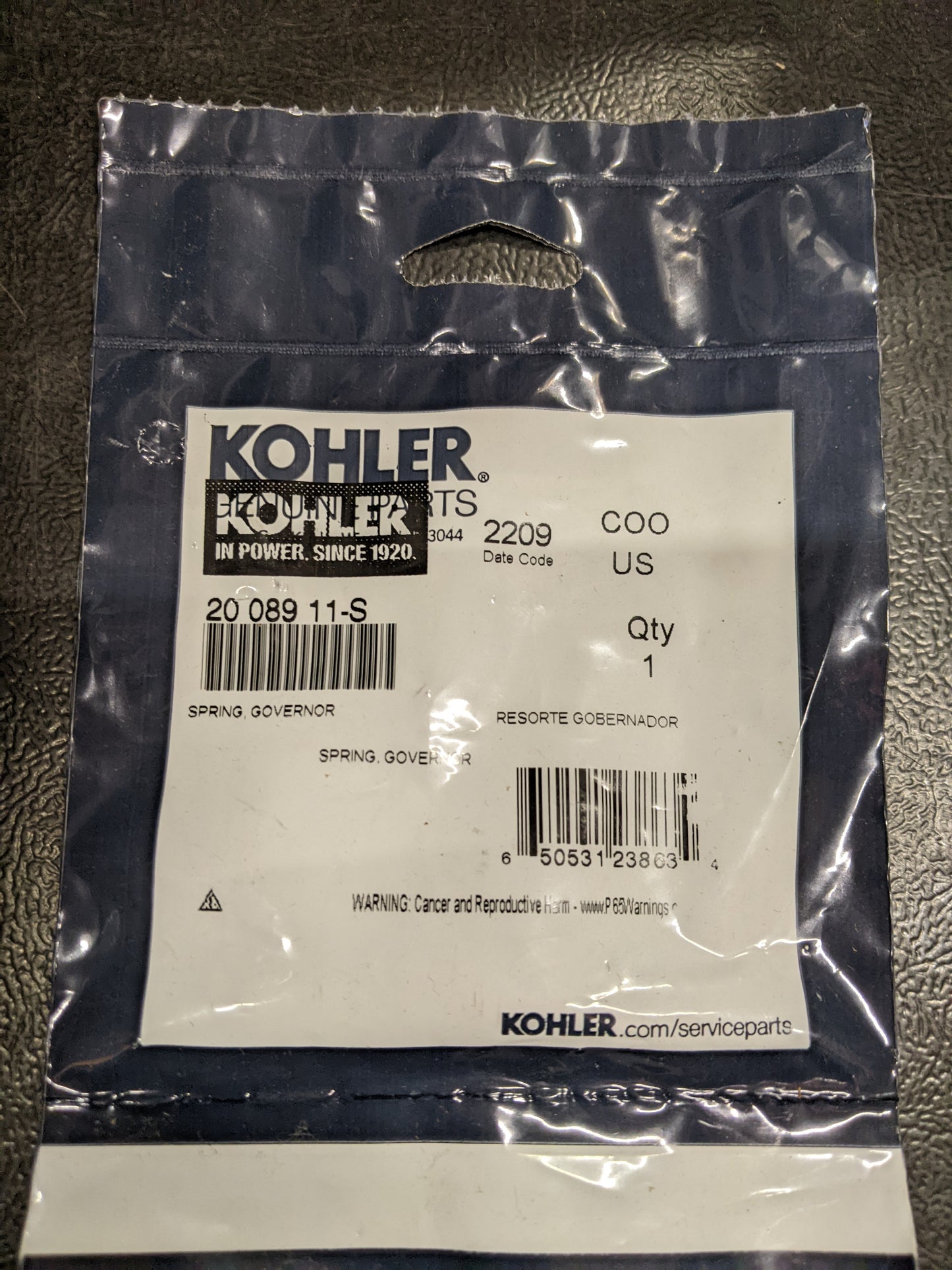 Kohler 20-089-11-S NOS Governor Spring