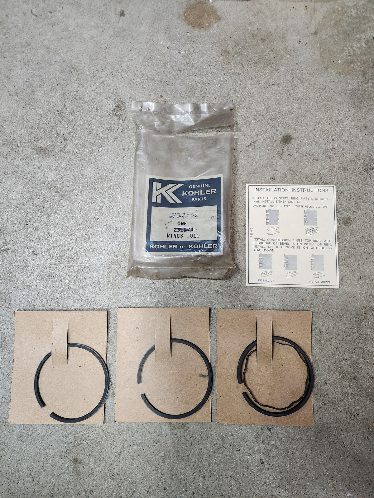 Kohler NOS 231974 / 232576 Piston Ring Set