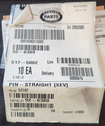 Toro Wheel Horse Lawn-Boy 92-6389 Straight Pin