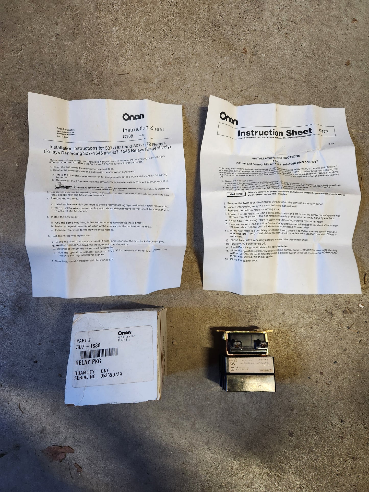 Onan NOS 307-1671 Relay Package