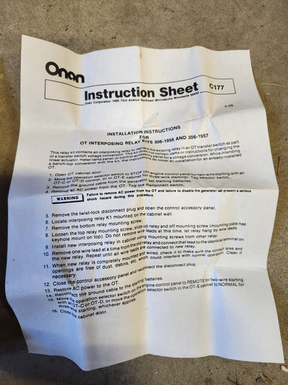 Onan NOS 307-1671 Relay Package