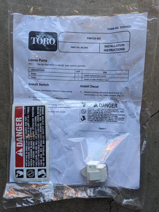 Wheel Horse 98-2392 Interlock Switch & Decal NOS